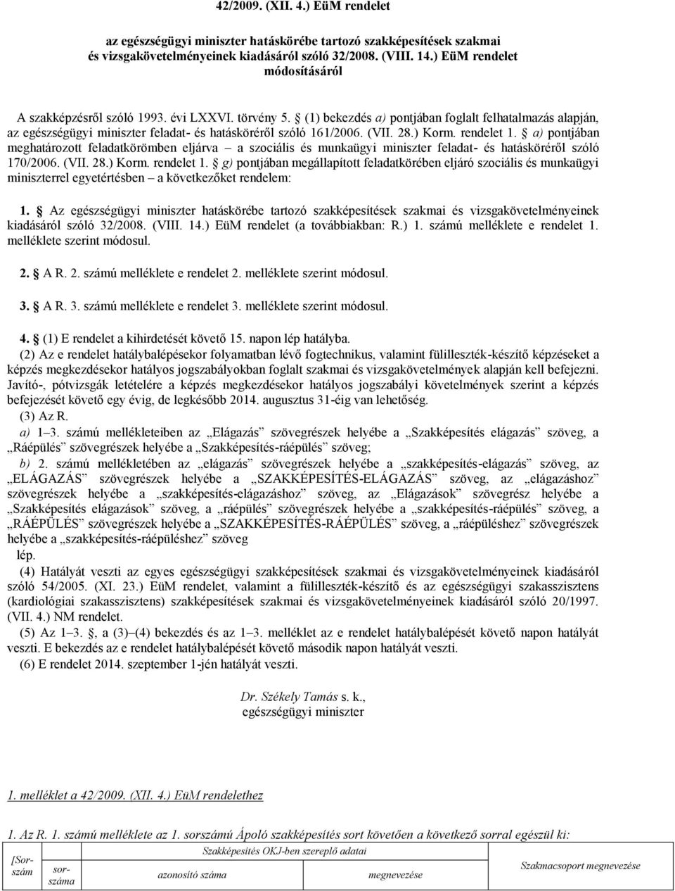 (1) bekezdés a) pontjában foglalt felhatalmazás alapján, az egészségügyi miniszter feladat- és hatásköréről szóló 161/2006. (VII. 28.) Korm. rendelet 1.