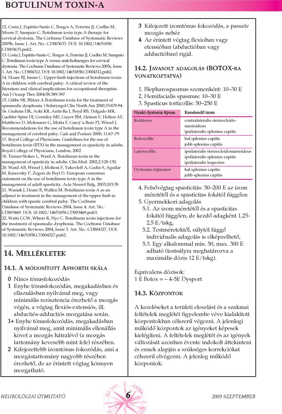 Botulinum toxin type A versus anticholinergics for cervical dystonia. The Cochrane Database of Systematic Reviews 2005c, Issue 1. Art. No.: CD004312. DOI: 10.1002/14651858.CD004312.pub2. 14.