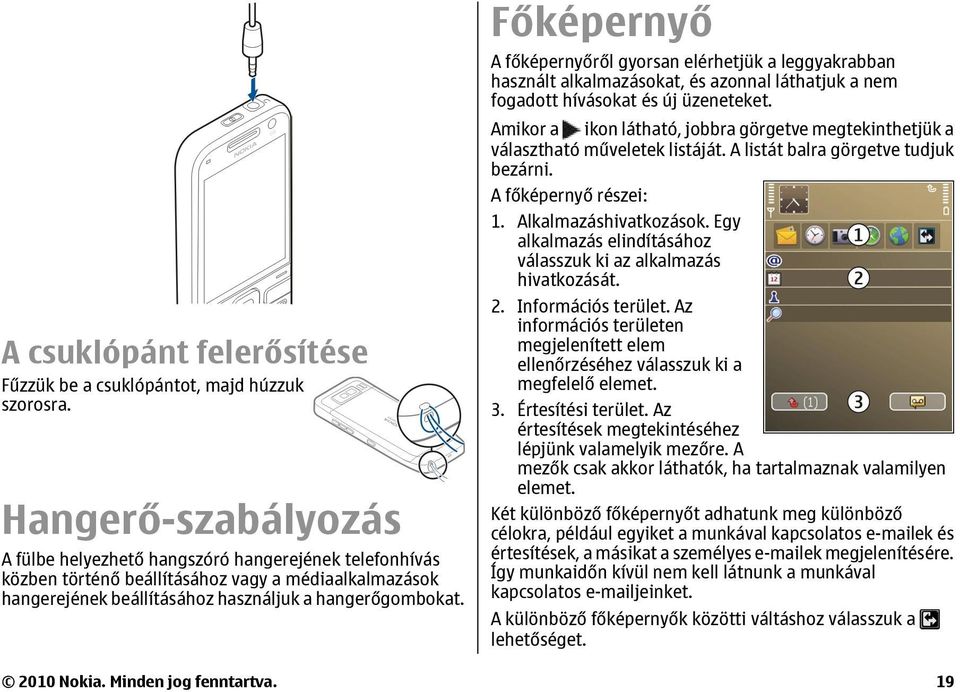 Főképernyő A főképernyőről gyorsan elérhetjük a leggyakrabban használt alkalmazásokat, és azonnal láthatjuk a nem fogadott hívásokat és új üzeneteket.