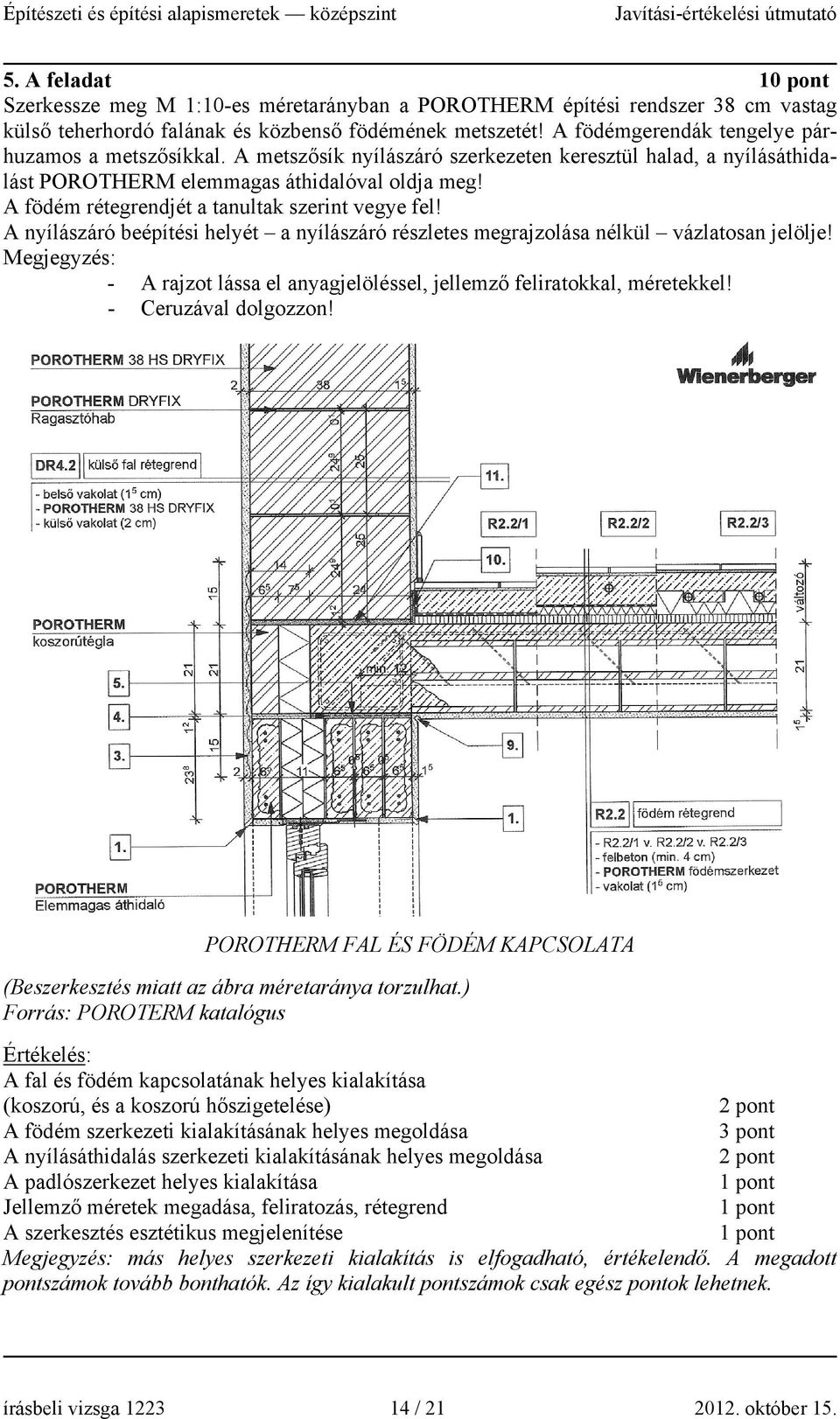 A födém rétegrendjét a tanultak szerint vegye fel! A nyílászáró beépítési helyét a nyílászáró részletes megrajzolása nélkül vázlatosan jelölje!