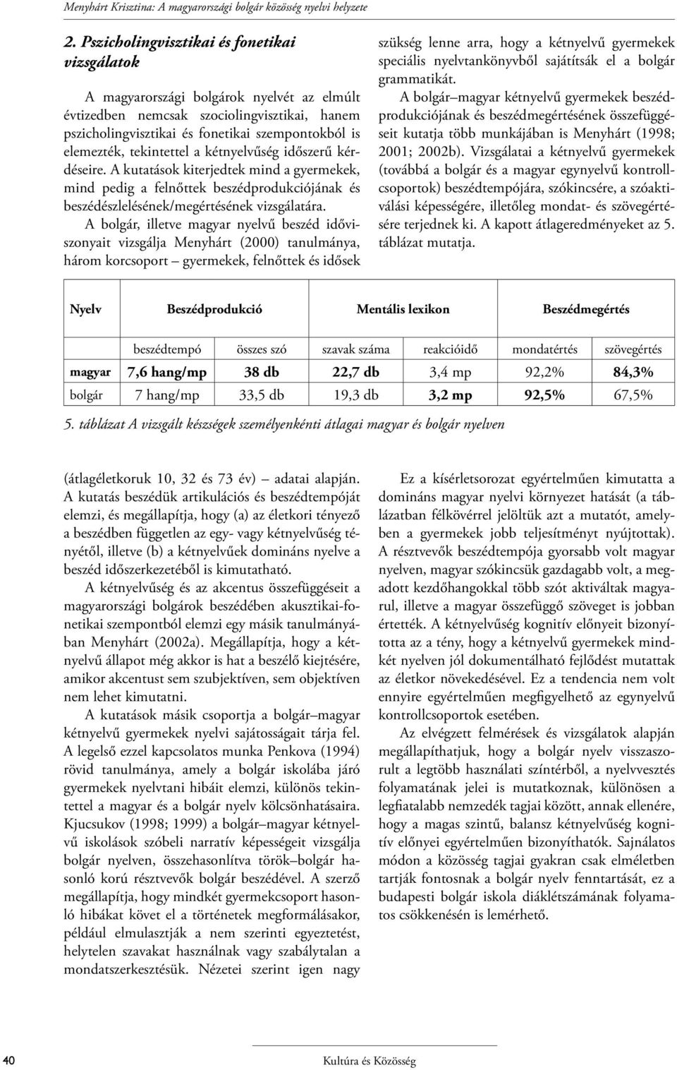 tekintettel a kétnyelvűség időszerű kérdéseire. A kutatások kiterjedtek mind a gyermekek, mind pedig a felnőttek beszédprodukciójának és beszédészlelésének/megértésének vizsgálatára.