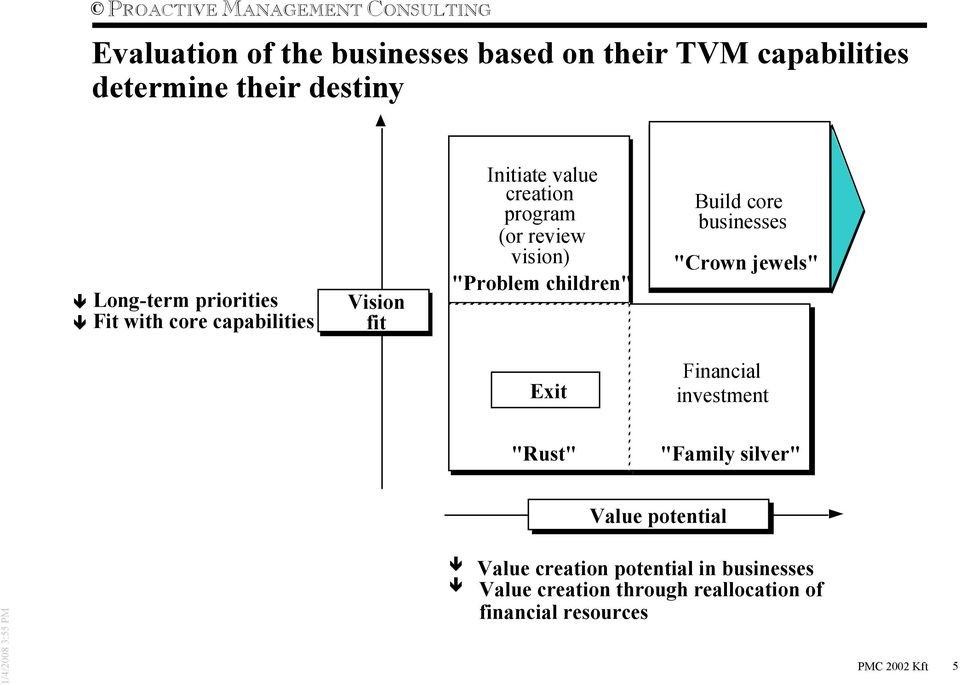 children" Build core businesses "Crown jewels" Exit Financial investment "Rust" "Family silver" Value