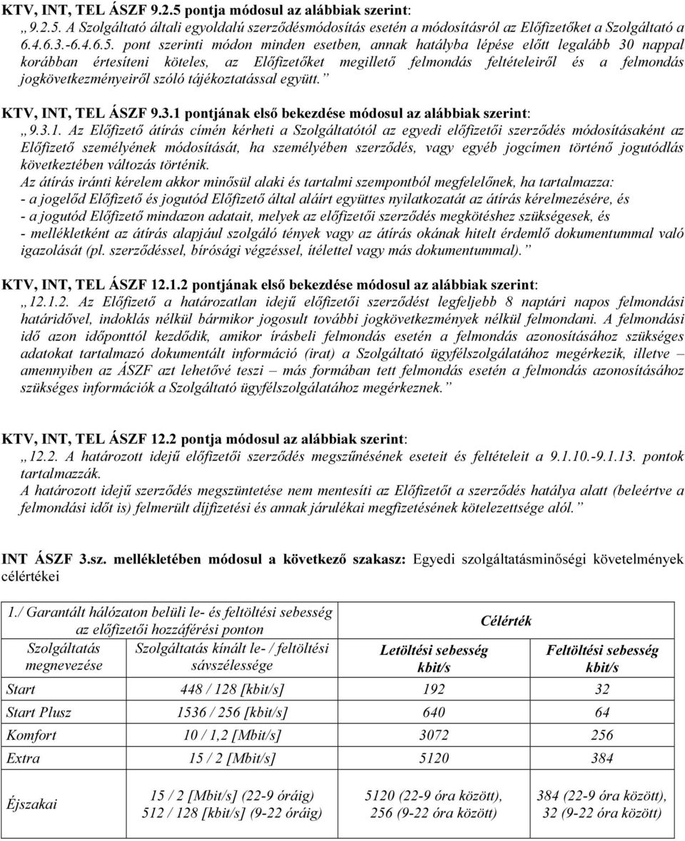 A Szolgáltató általi egyoldalú szerződésmódosítás esetén a módosításról az Előfizetőket a Szolgáltató a 6.4.6.3.-6.4.6.5.