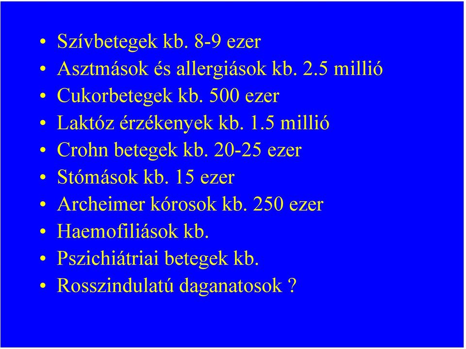 5 millió Crohn betegek kb. 20-25 ezer Stómások kb.