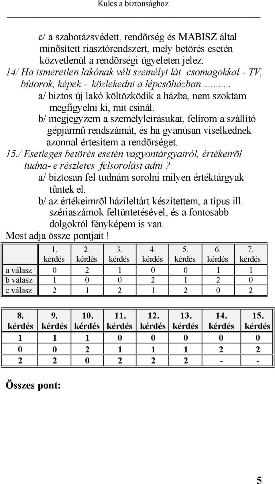 b/ megjegyzem a személyleírásukat, felírom a szállító gépjármû rendszámát, és ha gyanúsan viselkednek azonnal értesítem a rendõrséget. 15.