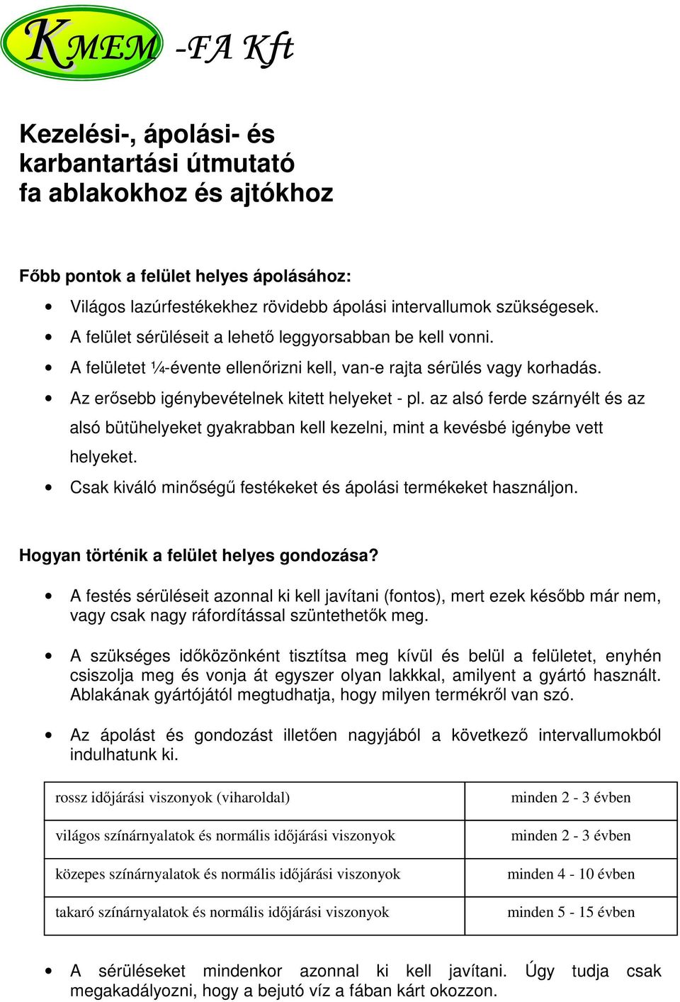az alsó ferde szárnyélt és az alsó bütühelyeket gyakrabban kell kezelni, mint a kevésbé igénybe vett helyeket. Csak kiváló minőségű festékeket és ápolási termékeket használjon.