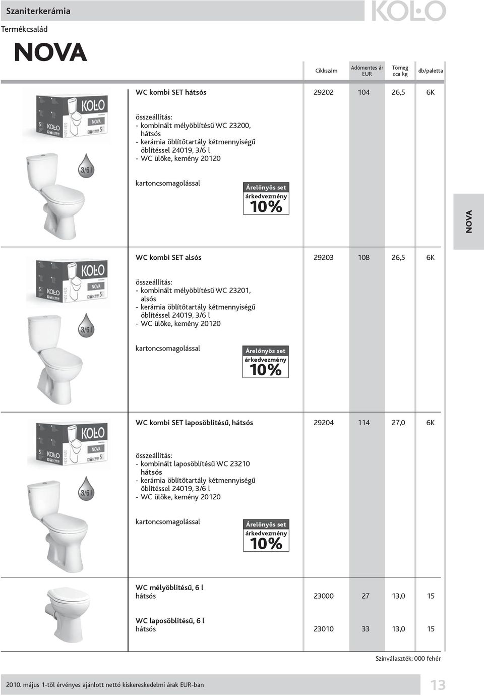 öblítéssel 24019, 3/6 l - WC ülőke, kemény 20120 kartoncsomagolással Árelőnyös set árkedvezmény 10% WC kombi SET laposöblítésű, hátsós 29204 114 27,0 6K összeállítás: - kombinált laposöblítésű WC