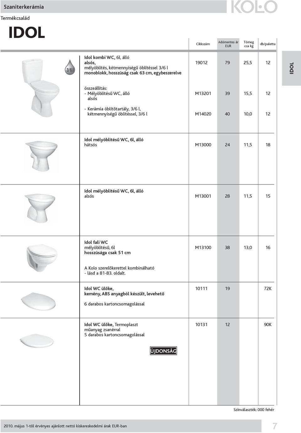 alsós M13001 28 11,5 15 Idol fali WC mélyöblítésű, 6l M13100 38 13,0 16 hosszúsága csak 51 cm A Kolo szerelőkerettel kombinálható - lásd a 81-83. oldalt.