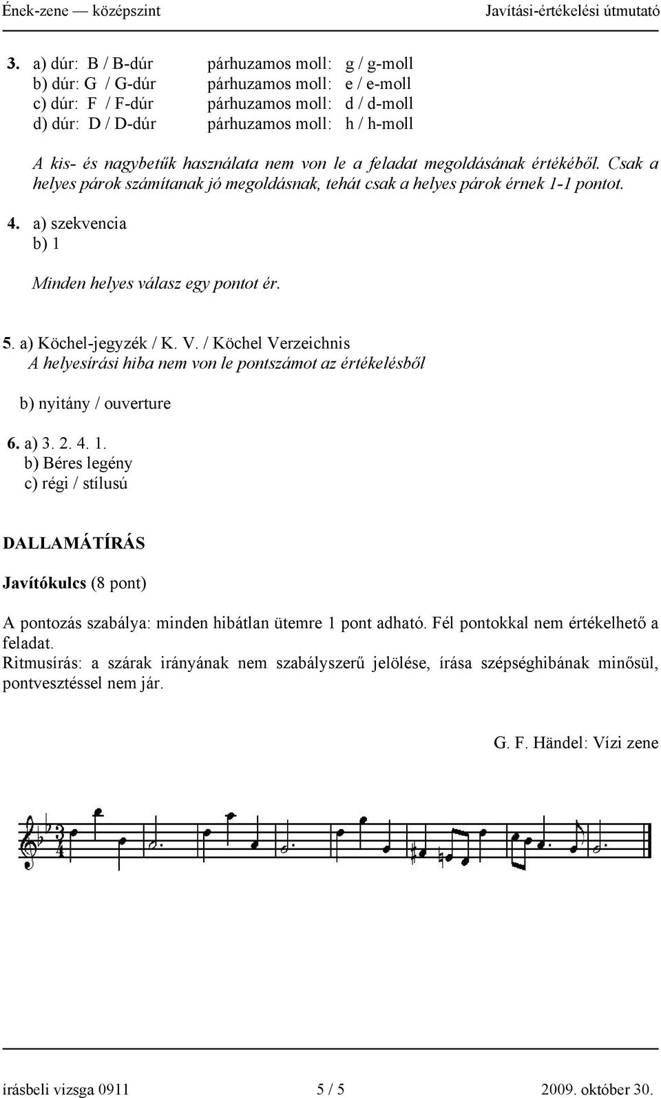 a) szekvencia b) 1 Minden helyes válasz egy pontot ér. 5. a) Köchel-jegyzék / K. V. / Köchel Verzeichnis A helyesírási hiba nem von le pontszámot az értékelésből b) nyitány / ouverture 6. a) 3. 2. 4.