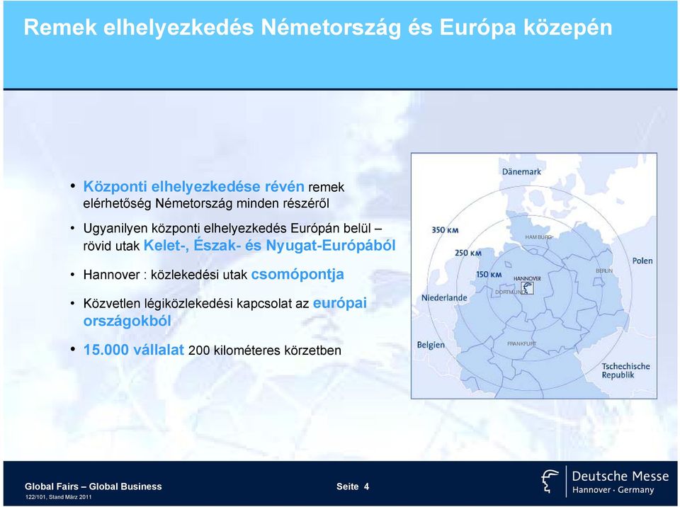 HAMBURG Hannover : közlekedési utak csomópontja BERLIN Közvetlen légiközlekedési kapcsolat az európai