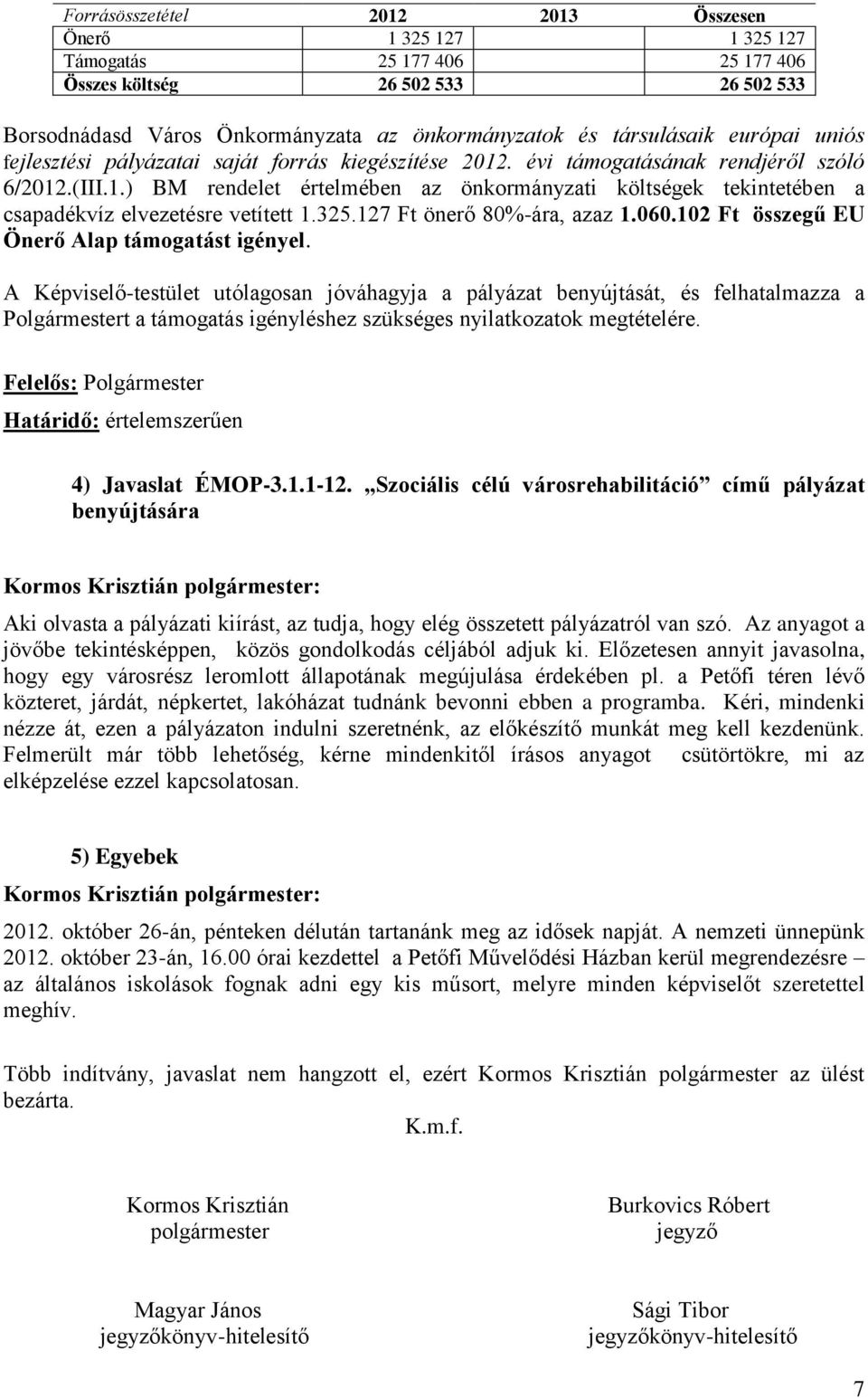 325.127 Ft önerő 80%-ára, azaz 1.060.102 Ft összegű EU Önerő Alap támogatást igényel.