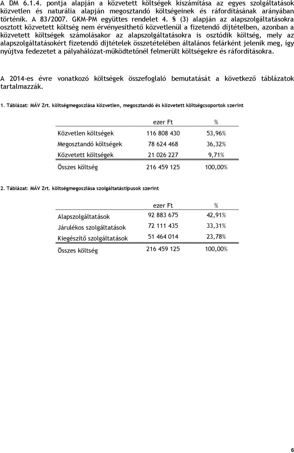 (3) alapján az alapszolgáltatásokra osztott közvetett költség nem érvényesíthető közvetlenül a fizetendő díjtételben, azonban a közvetett költségek számolásakor az alapszolgáltatásokra is osztódik