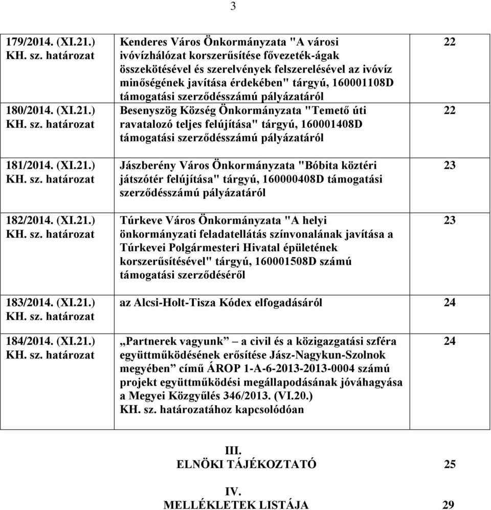 határozat 181/2014. (XI.21.) KH. sz.