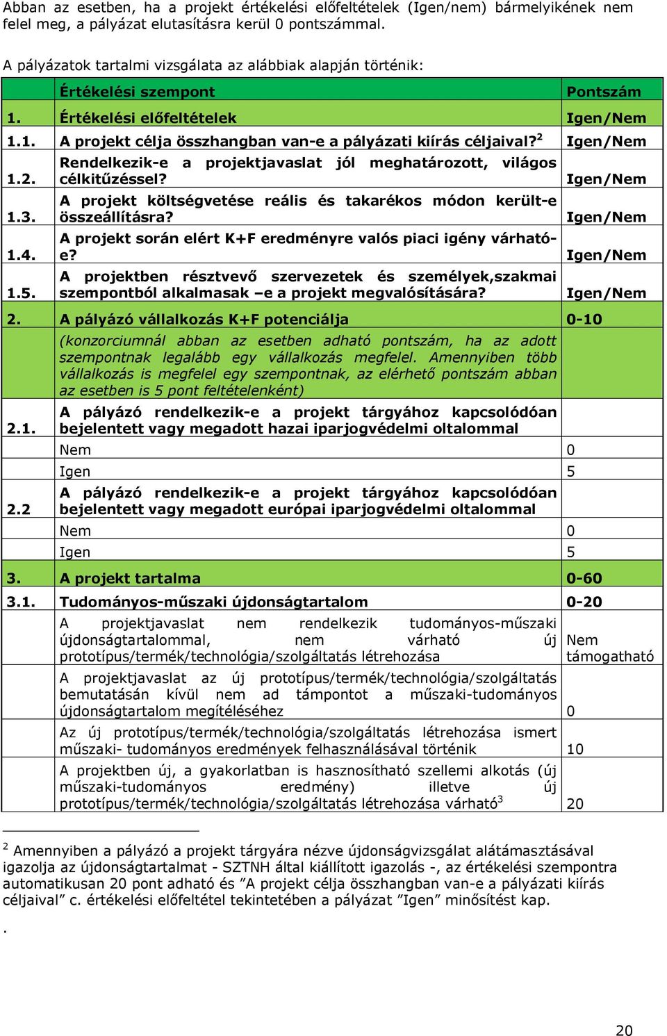 2 Igen/Nem 1.2. 1.3. 1.4. 1.5. Rendelkezik-e a projektjavaslat jól meghatározott, világos célkitűzéssel? A projekt költségvetése reális és takarékos módon került-e összeállításra?