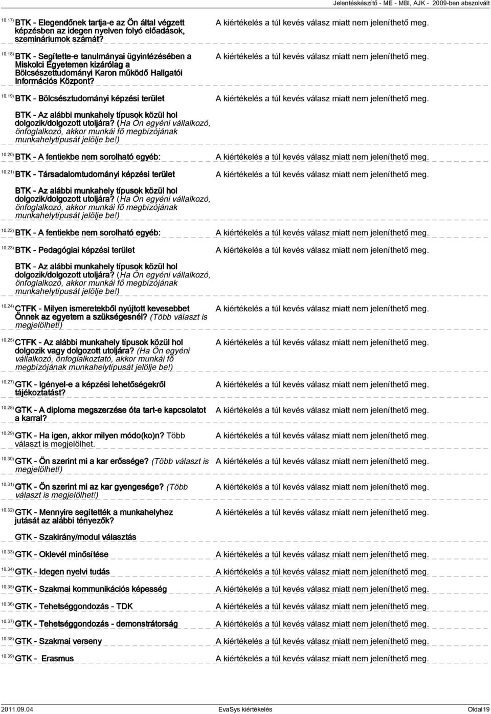 BTK - Bölcsésztudományi képzési terület BTK - Az alábbi munkahely típusok közül hol dolgozik/dolgozott utoljára?