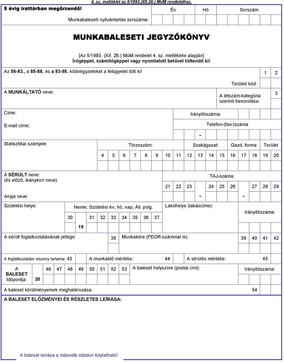 1 2 A MUNKÁLTATÓ neve: Címe: Irányítószáma: Területi kód: A létszám-kategória szerinti besorolása: 3 E-mail címe: Statisztikai számjele: - Telefon-(fax-)száma Törzsszám: Szakágazat: Gazd.