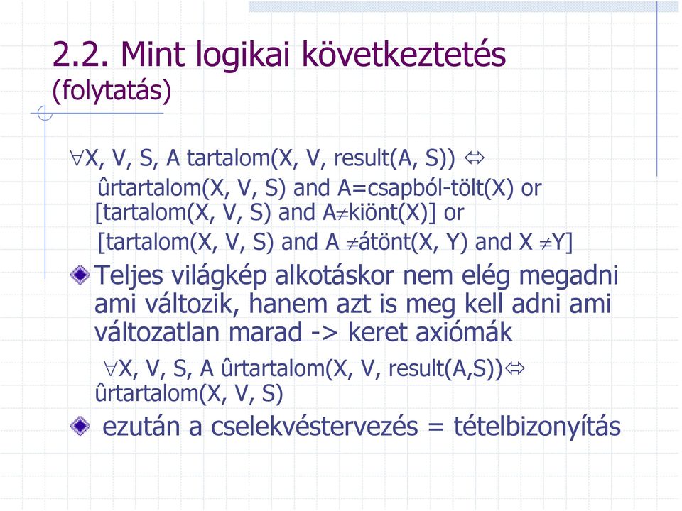 Teljes világkép alkotáskor nem elég megadni ami változik, hanem azt is meg kell adni ami változatlan marad ->