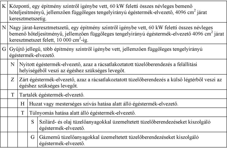 keresztmetszet felett, 10 000 cm 2 -ig. G Gyűjtő jellegű, több építmény szintről igénybe vett, jellemzően függőleges tengelyirányú égéstermék-elvezető.