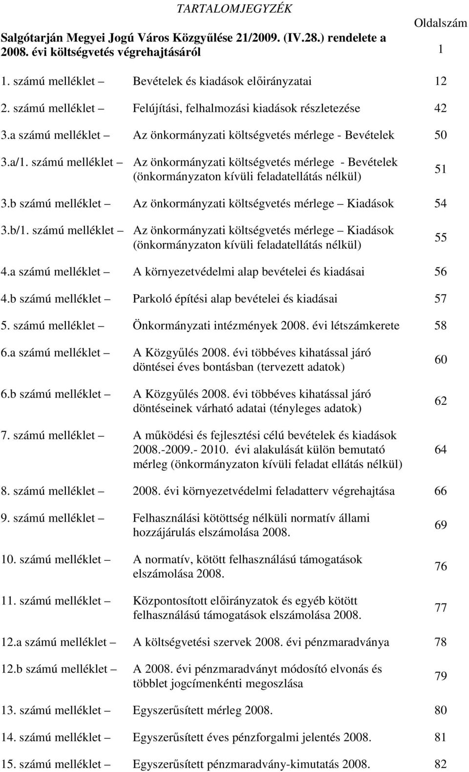 számú melléklet Az önkormányzati költségvetés mérlege - Bevételek (önkormányzaton kívüli feladatellátás nélkül) 51 3.b számú melléklet Az önkormányzati költségvetés mérlege Kiadások 54 3.b/1.