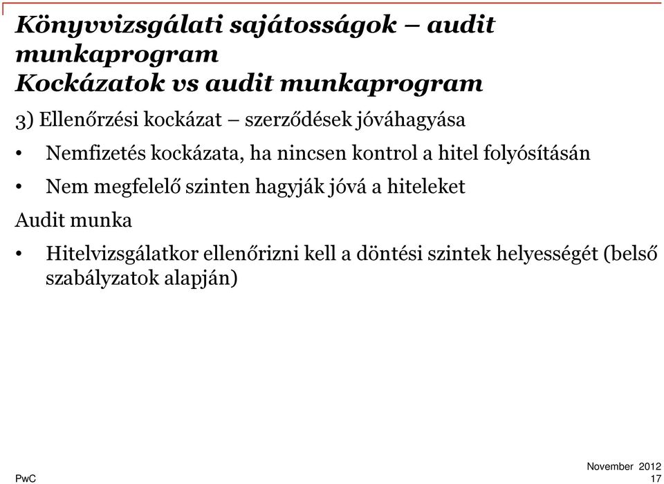 folyósításán Nem megfelelő szinten hagyják jóvá a hiteleket Audit munka
