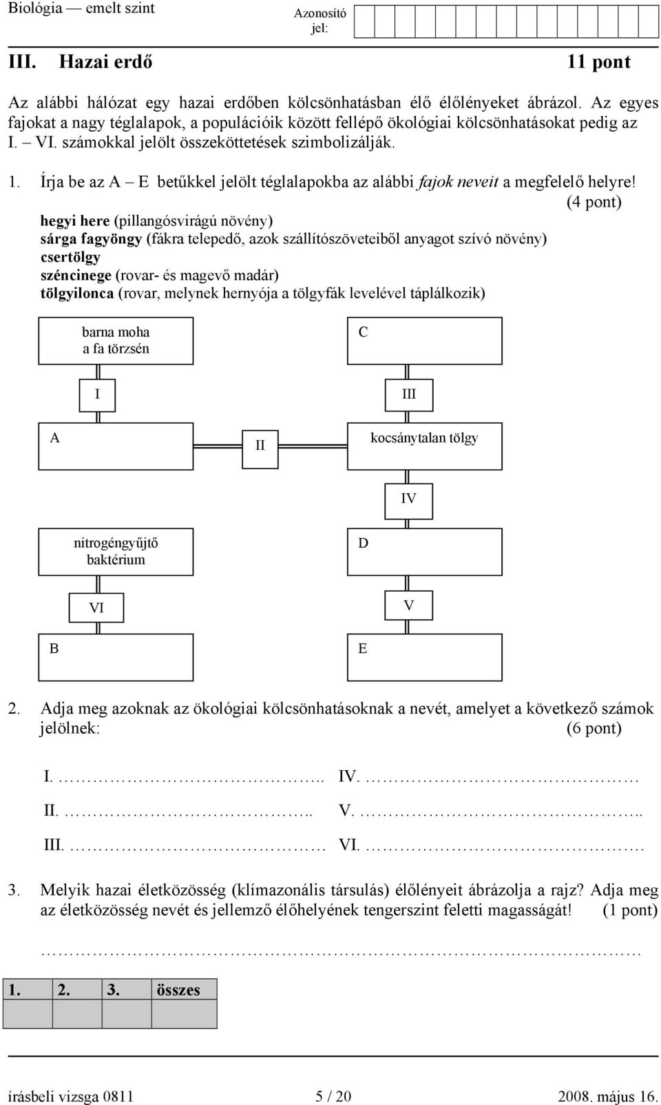 Írja be az A E betűkkel jelölt téglalapokba az alábbi fajok neveit a megfelelő helyre!