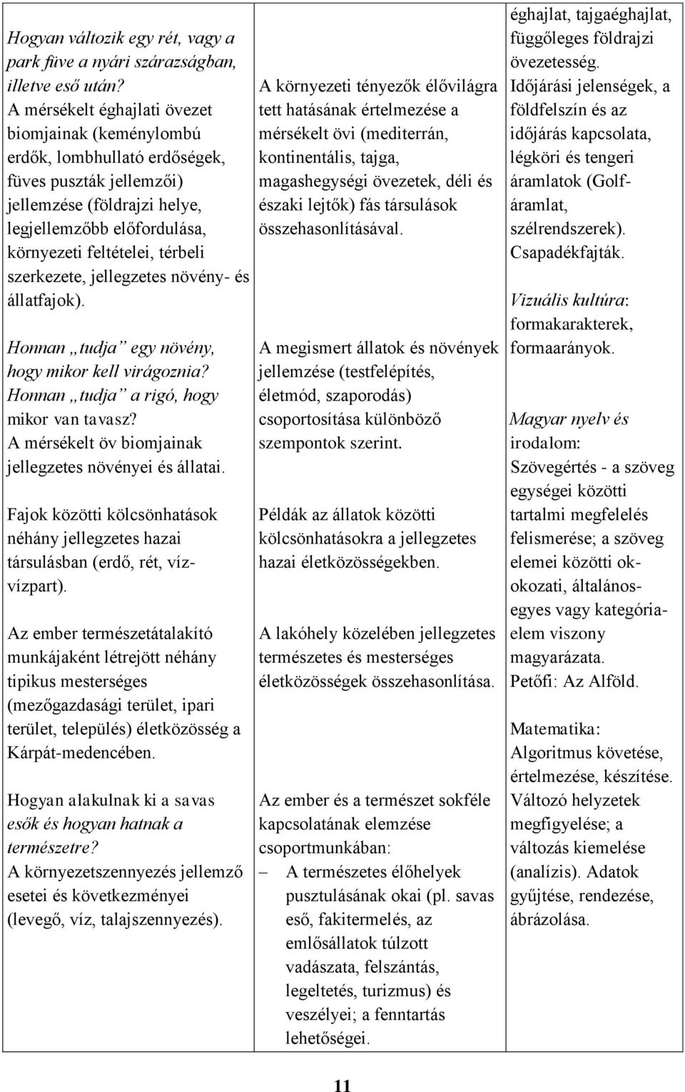 szerkezete, jellegzetes növény- és állatfajok). Honnan tudja egy növény, hogy mikor kell virágoznia? Honnan tudja a rigó, hogy mikor van tavasz?