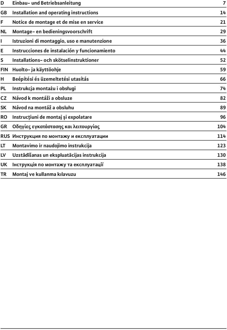 Instrukcja montażu i obsługi 74 CZ Návod k montáži a obsluze 82 SK Návod na montáž a obsluhu 89 RO Instrucțiuni de montaj și expolatare 96 GR Οδηγίες εγκατάστασης και λειτουργίας 104 RUS