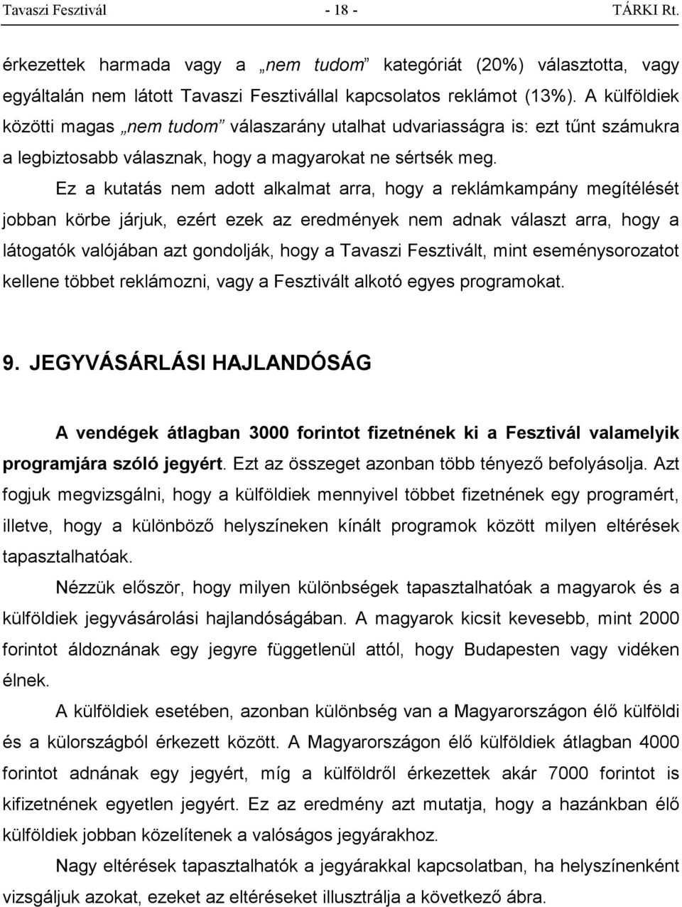 Ez a kutatás nem adott alkalmat arra, hogy a reklámkampány megítélését jobban körbe járjuk, ezért ezek az eredmények nem adnak választ arra, hogy a látogatók valójában azt gondolják, hogy a Tavaszi