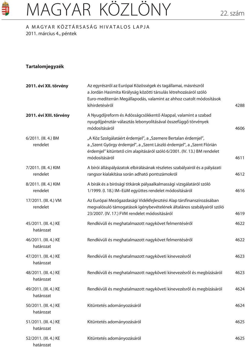 módosítások kihirdetésérõl 4288 2011. évi XIII.