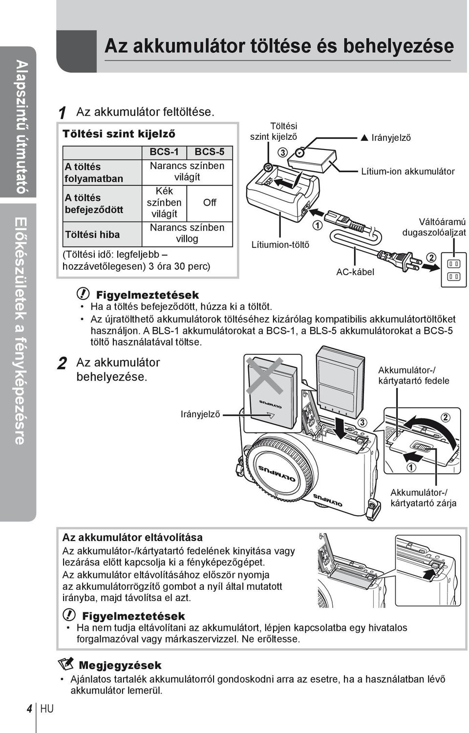 (Töltési idő: legfeljebb hozzávetőlegesen) 3 óra 30 perc) Töltési szint kijelző 3 Lítiumion-töltő 1 AC-kábel Irányjelző Lítium-ion akkumulátor Váltóáramú dugaszolóaljzat # Figyelmeztetések Ha a