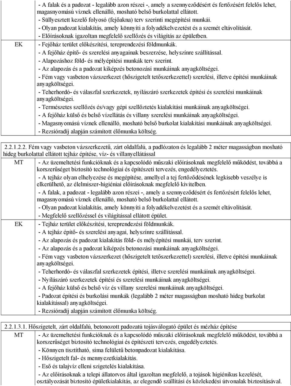 - Előírásoknak igazoltan megfelelő szellőzés és világítás az épületben. - Fejőház terület előkészítési, tereprendezési földmunkák.