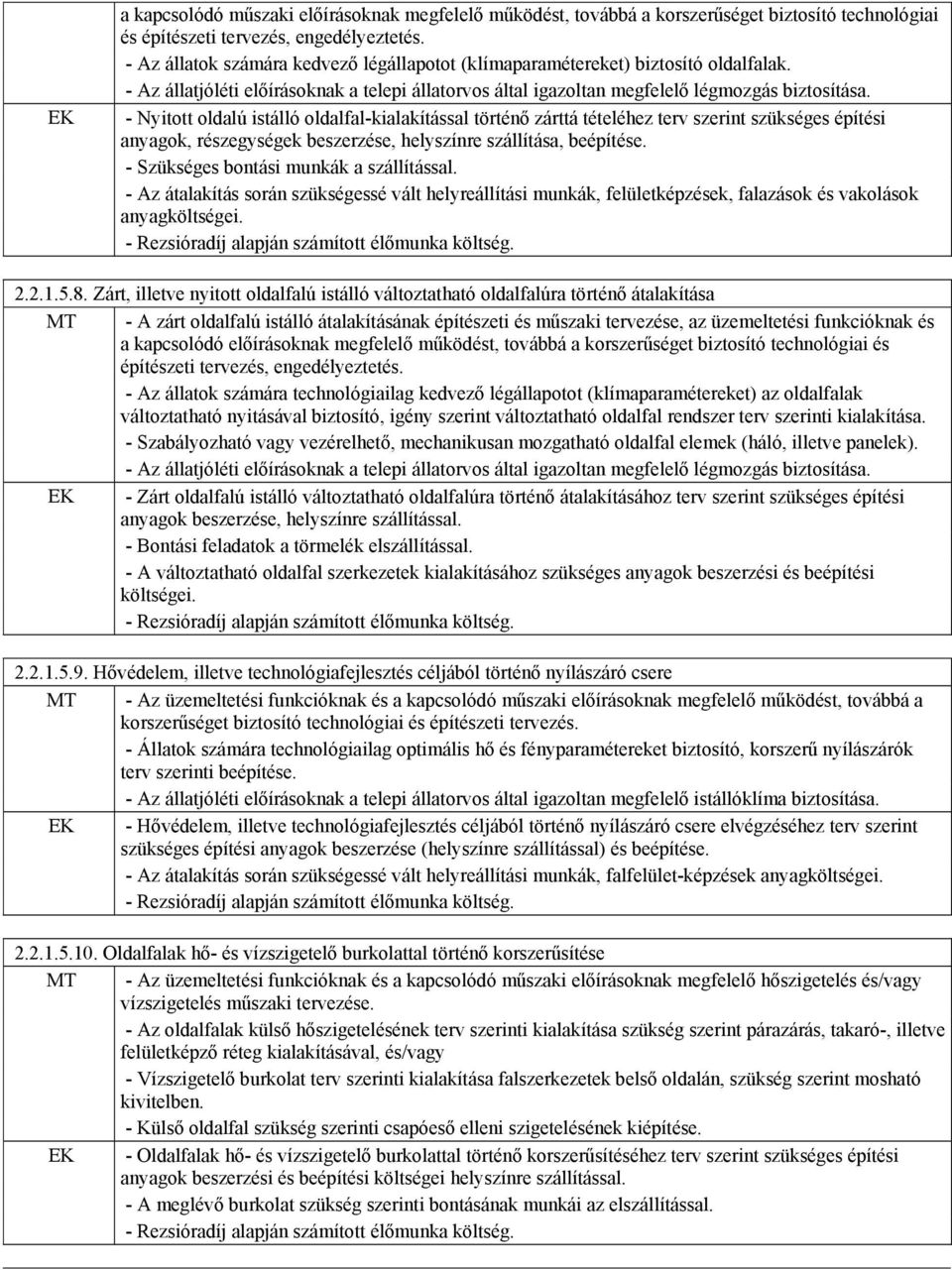 - Nyitott oldalú istálló oldalfal-kialakítással történő zárttá tételéhez terv szerint szükséges építési anyagok, részegységek beszerzése, helyszínre szállítása, beépítése.