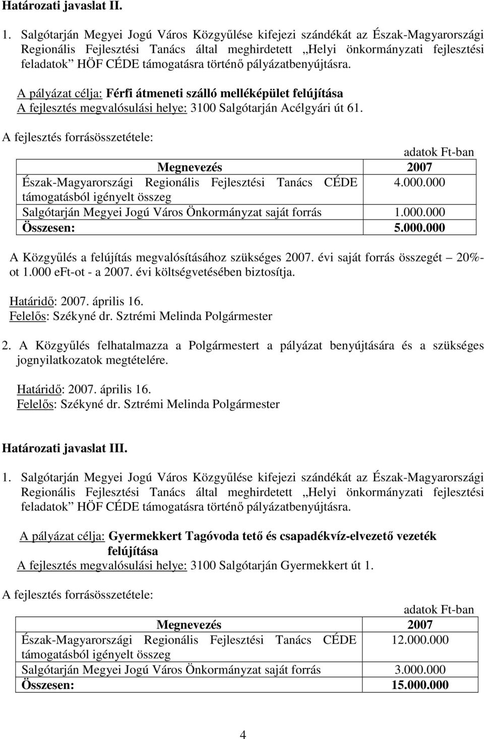 évi költségvetésében biztosítja. Határozati javaslat III.