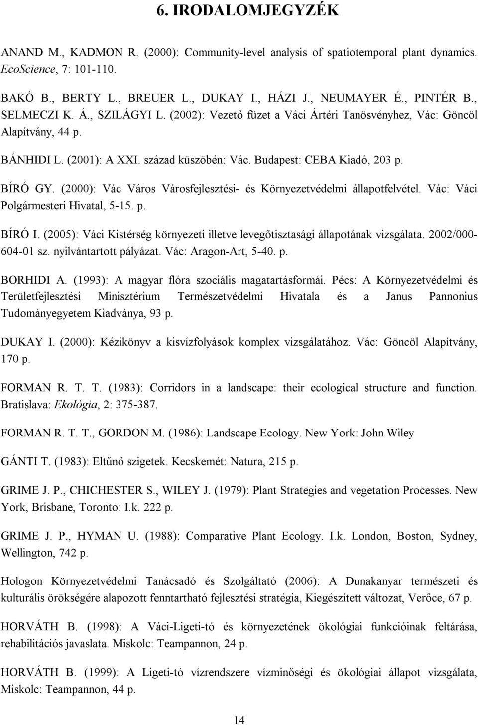 BÍRÓ GY. (2000): Vác Város Városfejlesztési- és Környezetvédelmi állapotfelvétel. Vác: Váci Polgármesteri Hivatal, 5-15. p. BÍRÓ I.