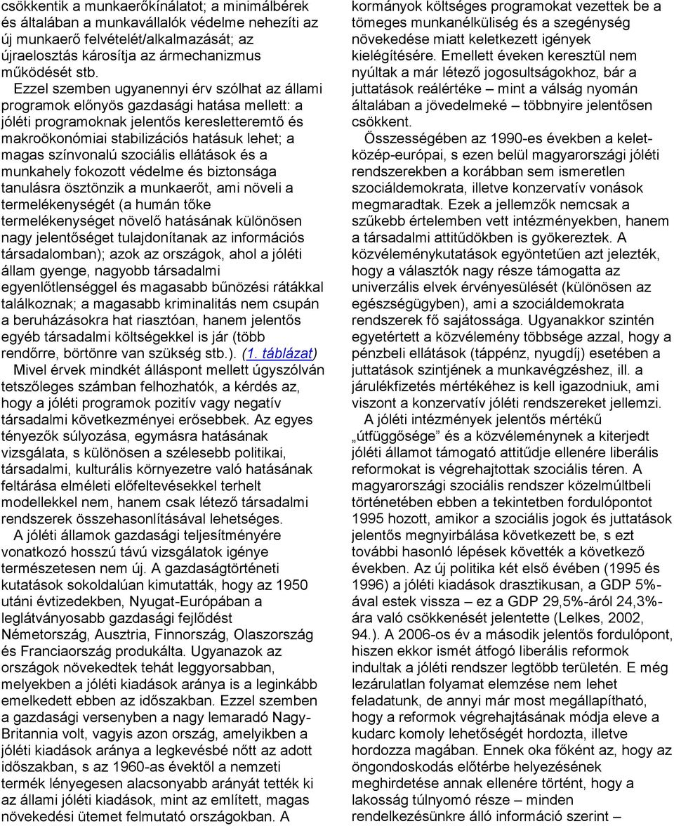 színvonalú szociális ellátások és a munkahely fokozott védelme és biztonsága tanulásra ösztönzik a munkaerőt, ami növeli a termelékenységét (a humán tőke termelékenységet növelő hatásának különösen