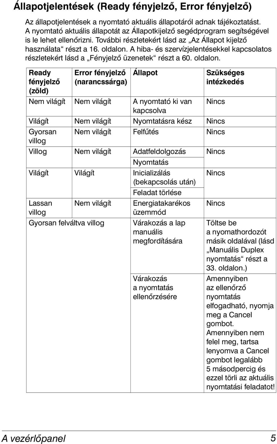 A hiba- és szervízjelentésekkel kapcsolatos részletekért lásd a Fényjelző üzenetek részt a 60. oldalon.