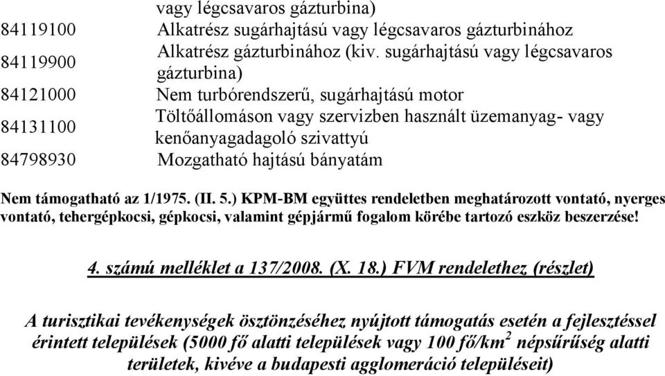 sugárhajtású vagy légcsavaros gázturbina) 84121000 Nem turbórendszerű, sugárhajtású
