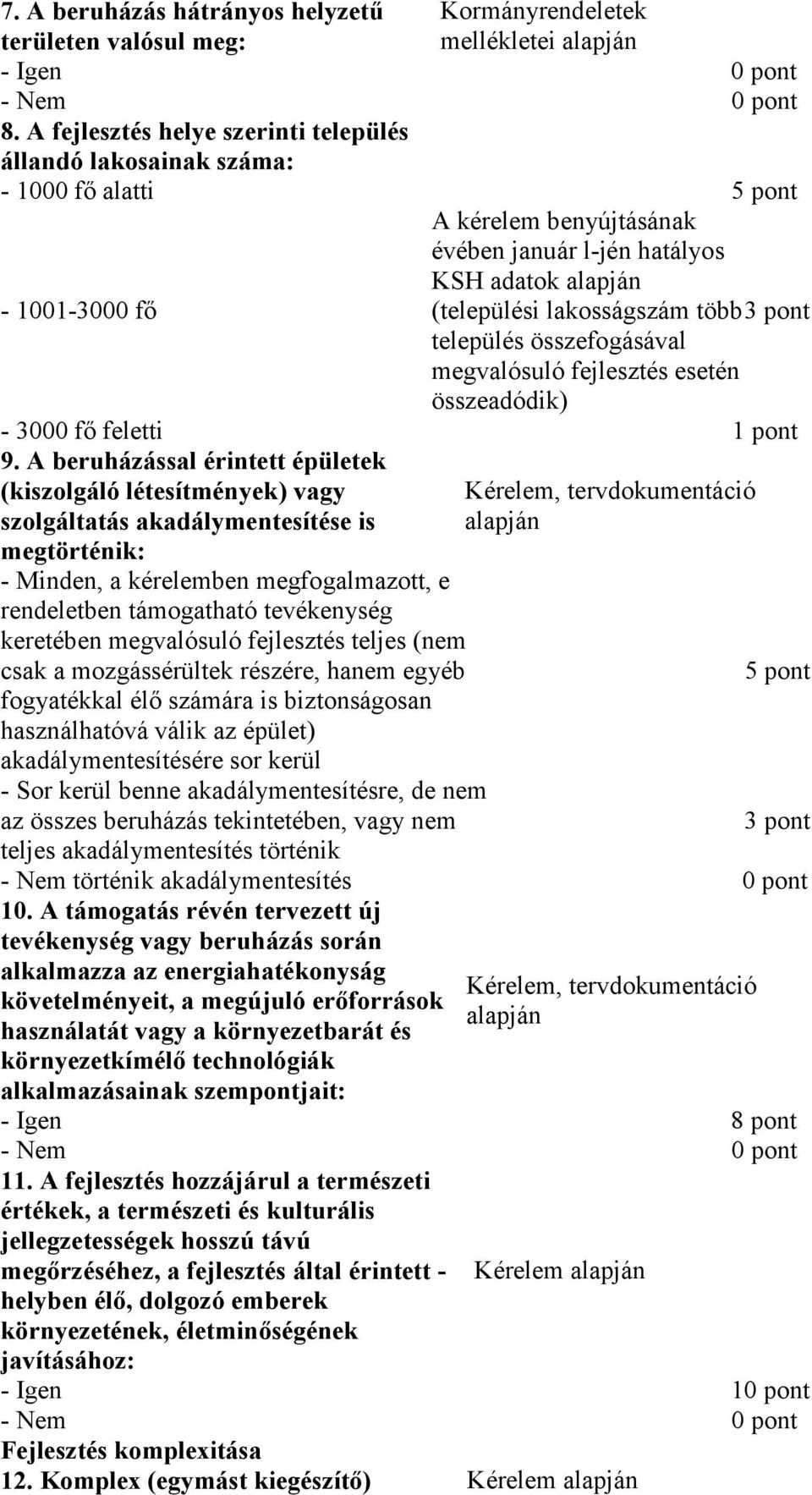 település összefogásával megvalósuló fejlesztés esetén összeadódik) 3-3000 fő feletti 1 9.