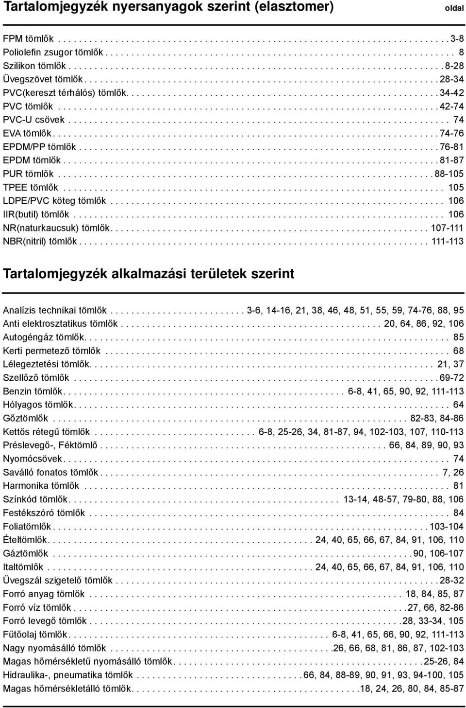 ........................................................... 34-42 PVC tömlők......................................................................... 42-74 PVC-U csövek......................................................................... 74 EVA tömlők.