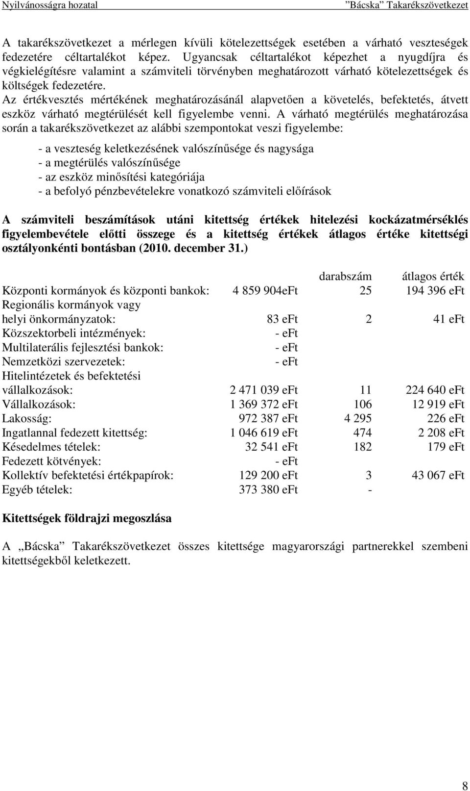 Az értékvesztés mértékének meghatározásánál alapvetően a követelés, befektetés, átvett eszköz várható megtérülését kell figyelembe venni.