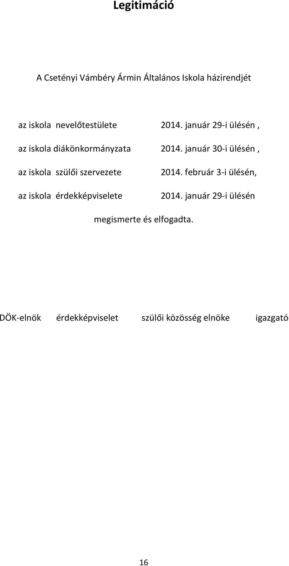 január 30-i ülésén, az iskola szülői szervezete az iskola érdekképviselete 2014.