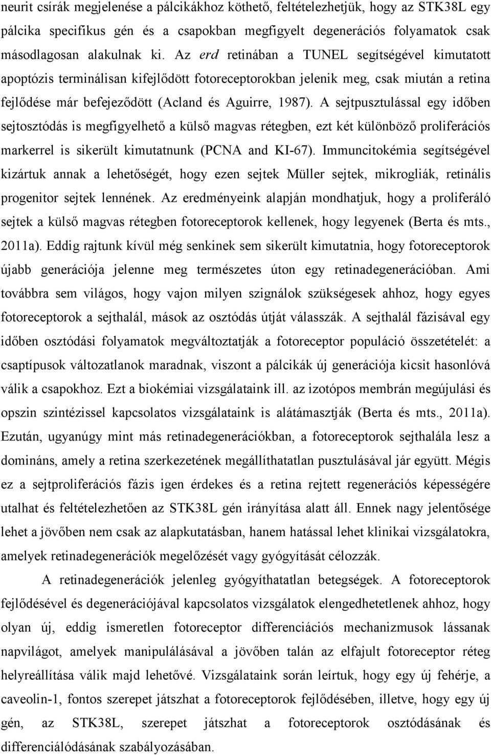 A sejtpusztulással egy időben sejtosztódás is megfigyelhető a külső magvas rétegben, ezt két különböző proliferációs markerrel is sikerült kimutatnunk (PCNA and KI-67).