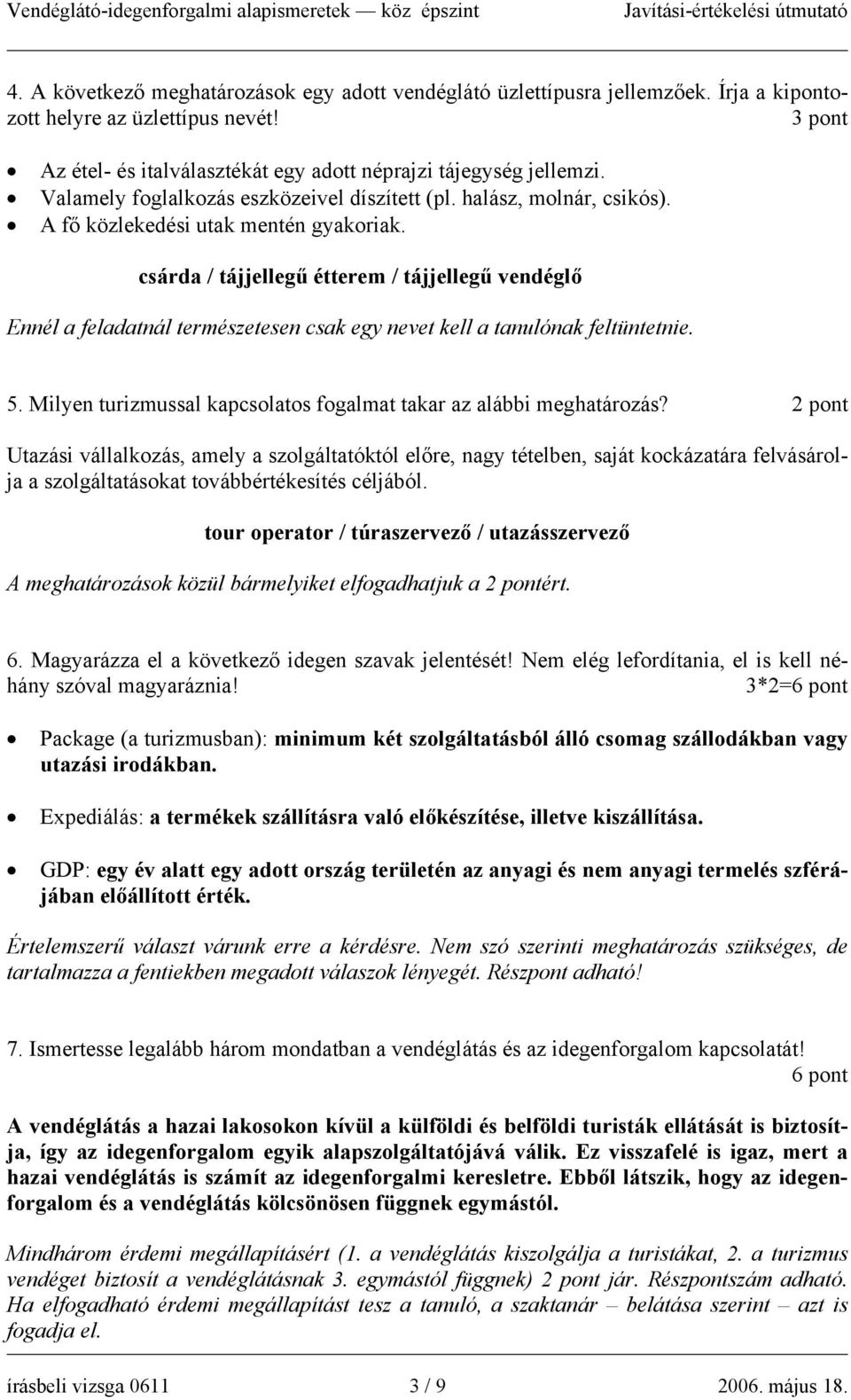 csárda / tájjellegű étterem / tájjellegű vendéglő Ennél a feladatnál természetesen csak egy nevet kell a tanulónak feltüntetnie. 5.