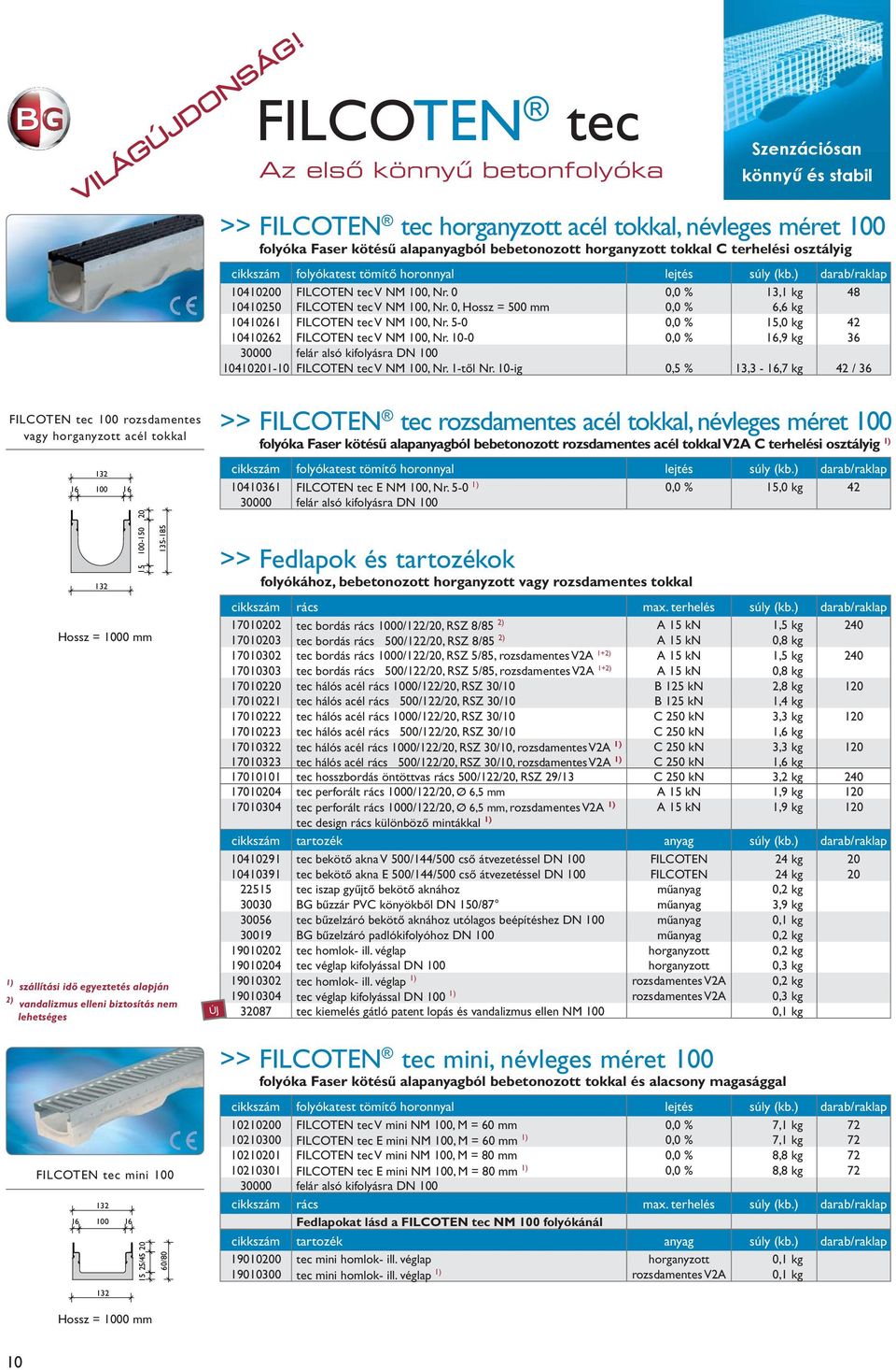 terhelési osztályig 10410200 FILCOTEN tec V NM 100, Nr. 0 0,0 % 13,1 kg 48 10410250 FILCOTEN tec V NM 100, Nr. 0, Hossz = 500 mm 0,0 % 6,6 kg 10410261 FILCOTEN tec V NM 100, Nr.