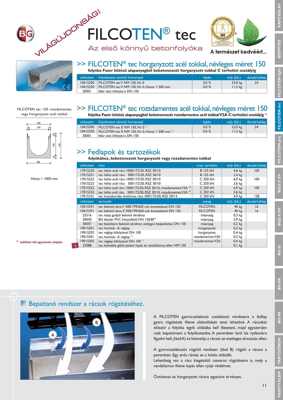 horganyzott tokkal C terhelési osztályig 10415200 FILCOTEN tec V NM 150, Nr. 0 0,0 % 23,0 kg 24 10415250 FILCOTEN tec V NM 150, Nr.