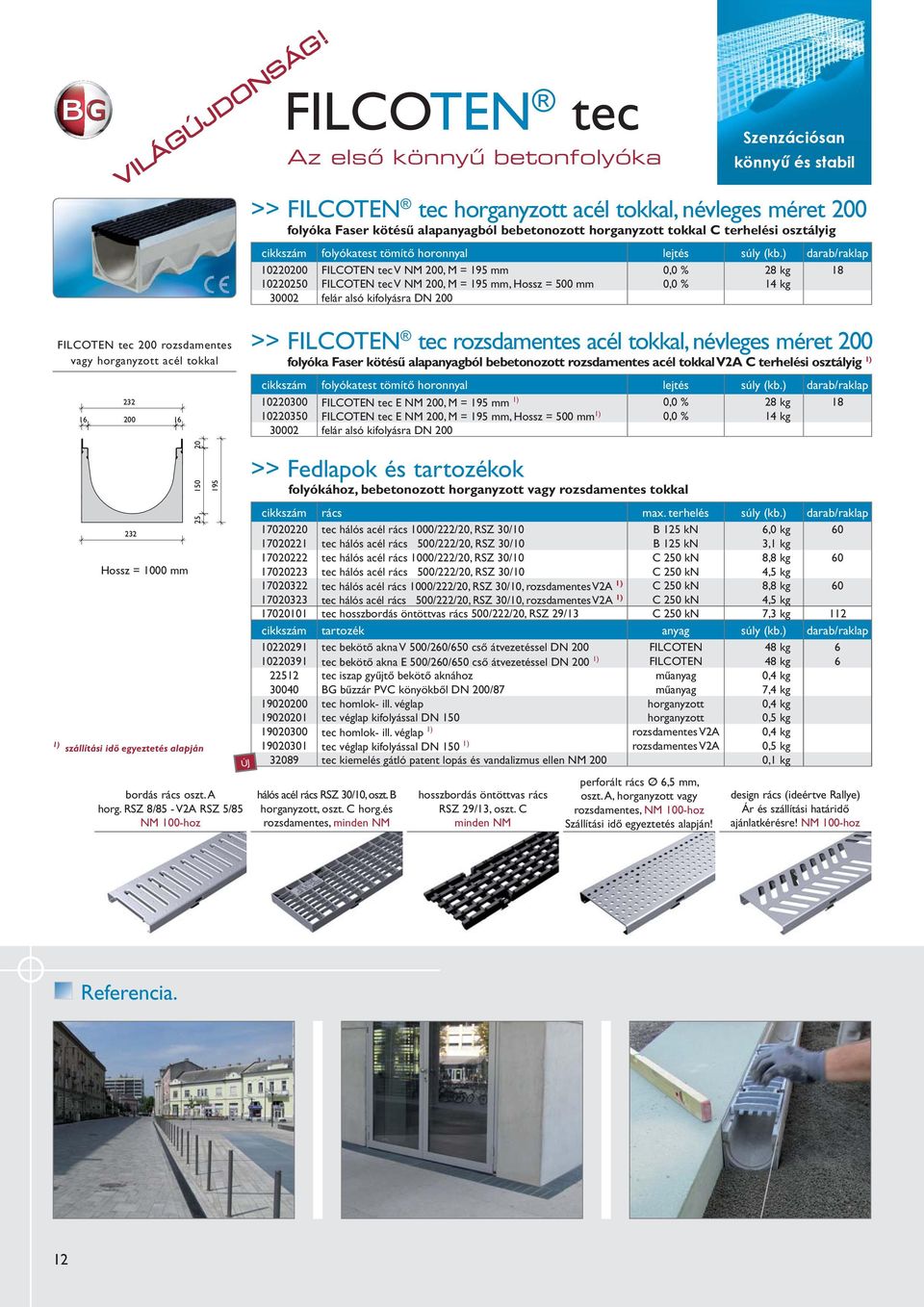 terhelési osztályig 10220200 FILCOTEN tec V NM 200, M = 195 mm 0,0 % 28 kg 18 10220250 FILCOTEN tec V NM 200, M = 195 mm, Hossz = 500 mm 0,0 % 14 kg 30002 felár alsó kifolyásra DN 200 FILCOTEN tec