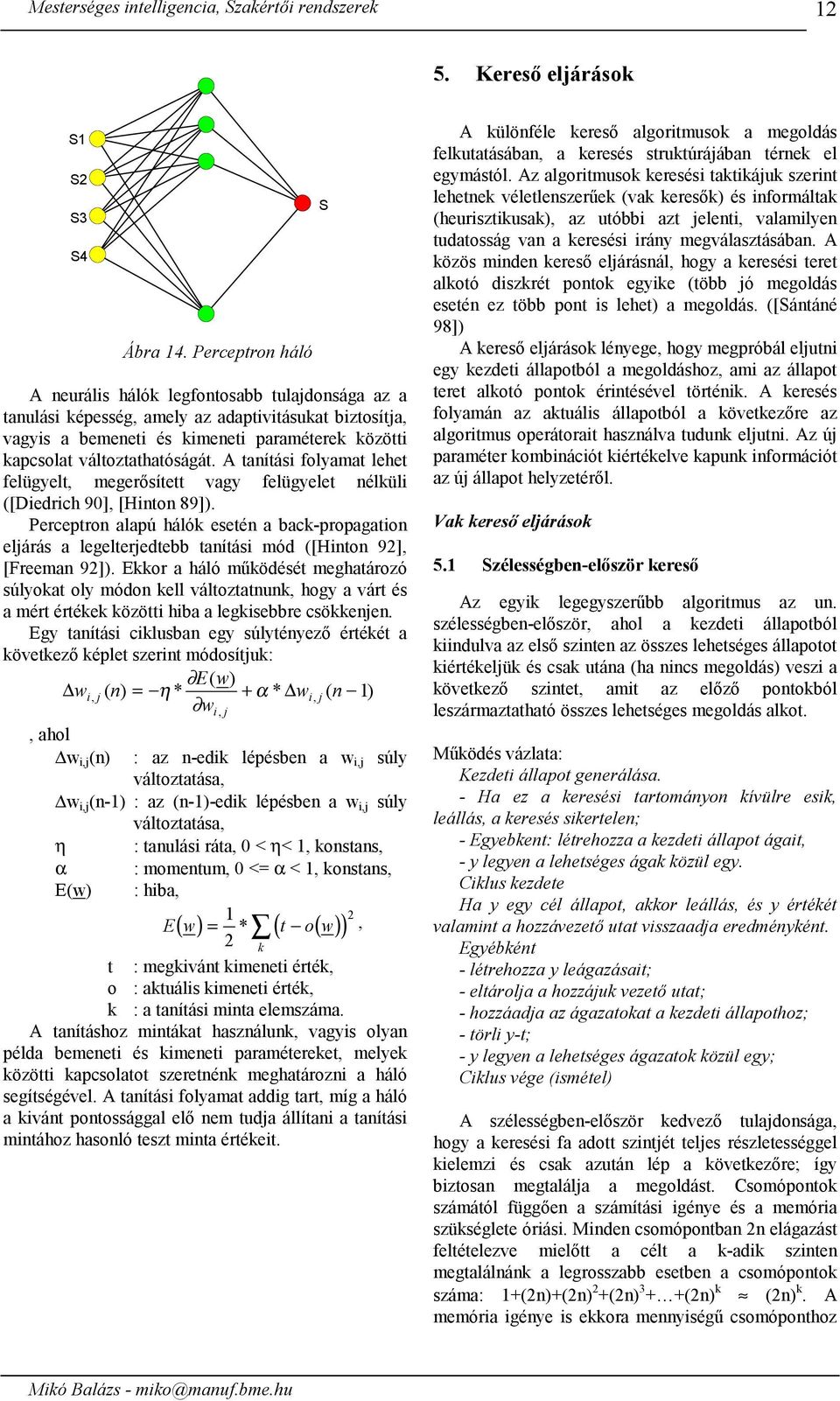 A tanítási folyamat lehet felügyelt, megerősített vagy felügyelet nélüli ([Diedrich 90], [Hinton 89]).