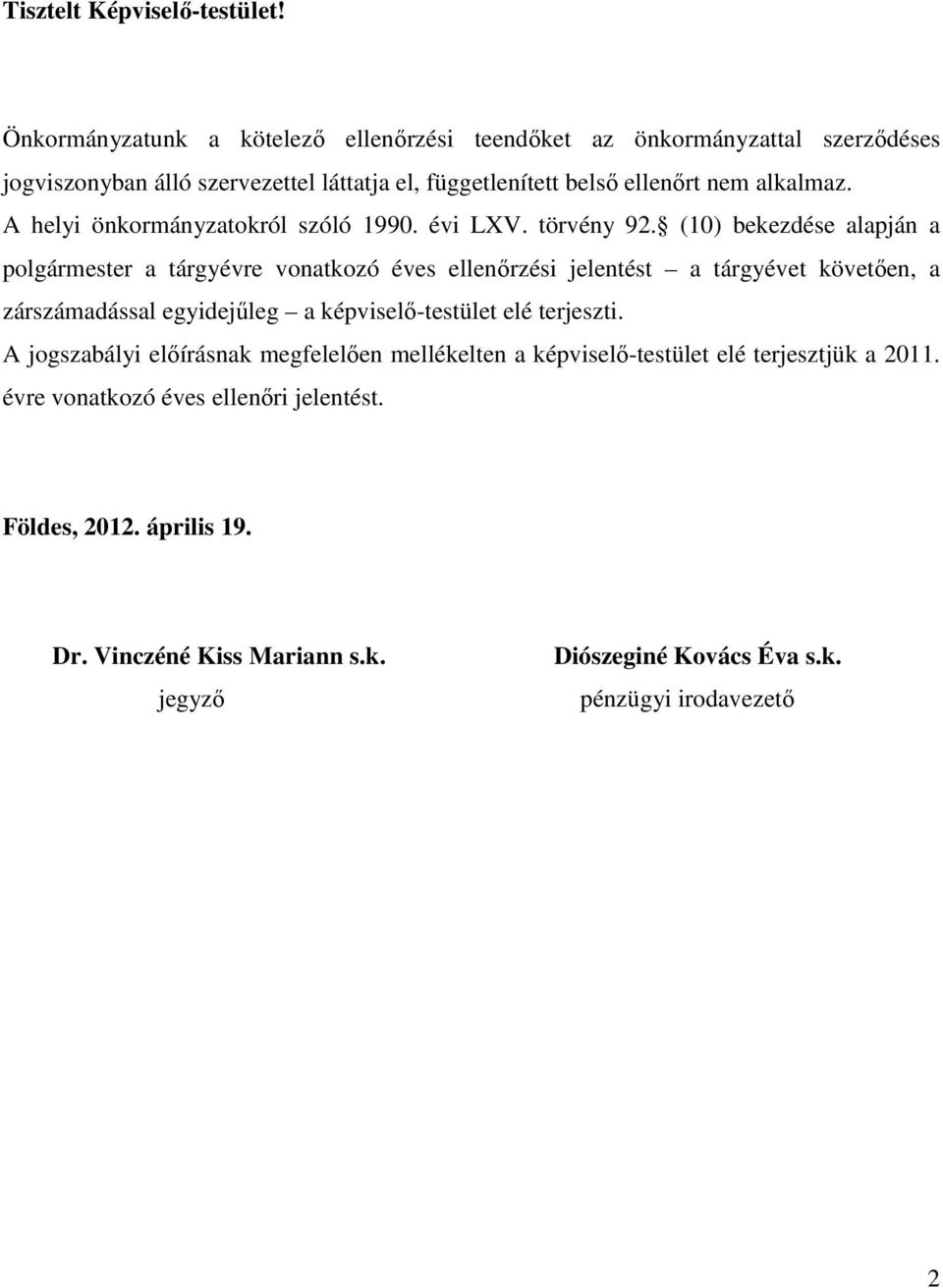 A helyi önkormányzatokról szóló 1990. évi LXV. törvény 92.