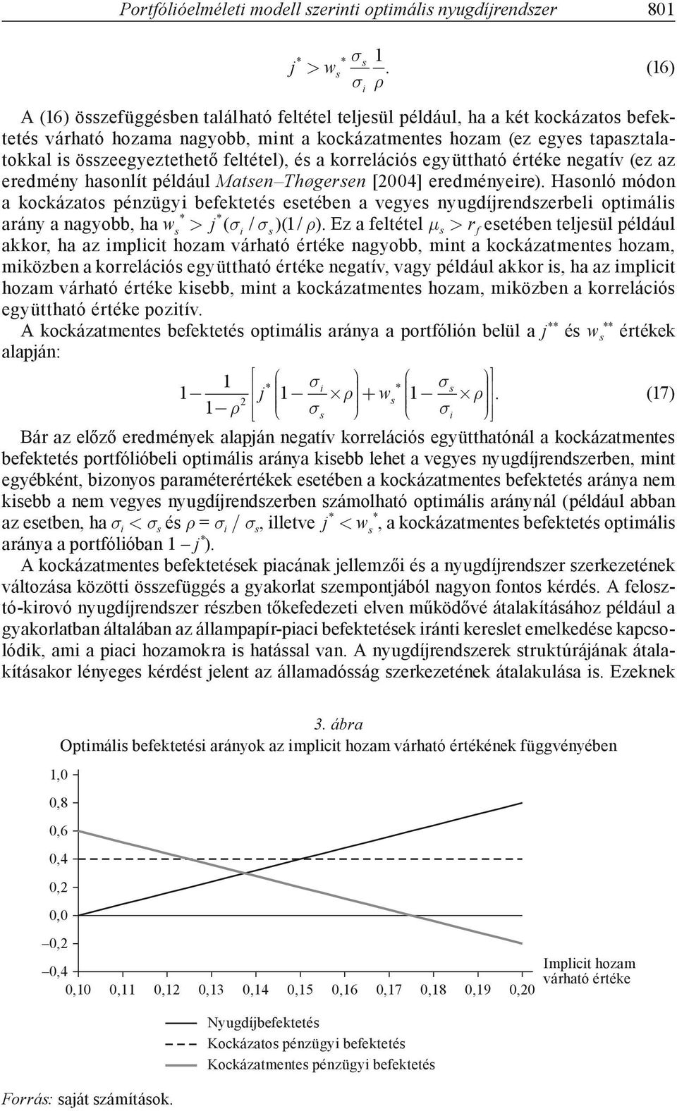 korrelácó együttható értéke negatív (ez az eredmény haonlít például Maten Thøgeren [004] eredményere).