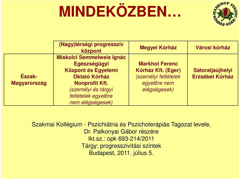 (Eger) Sátoraljaújhelyi Oktató Kórház (személyi feltételek Erzsébet Kórház Nonprofit Kft.